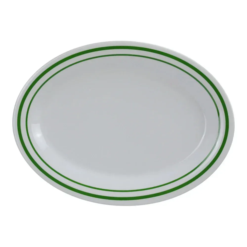 Yanco China rustic pine tree melamine oval plate is perfect for cabin-style dining, hearty entrées, or themed lodge restaurant and resort settings.