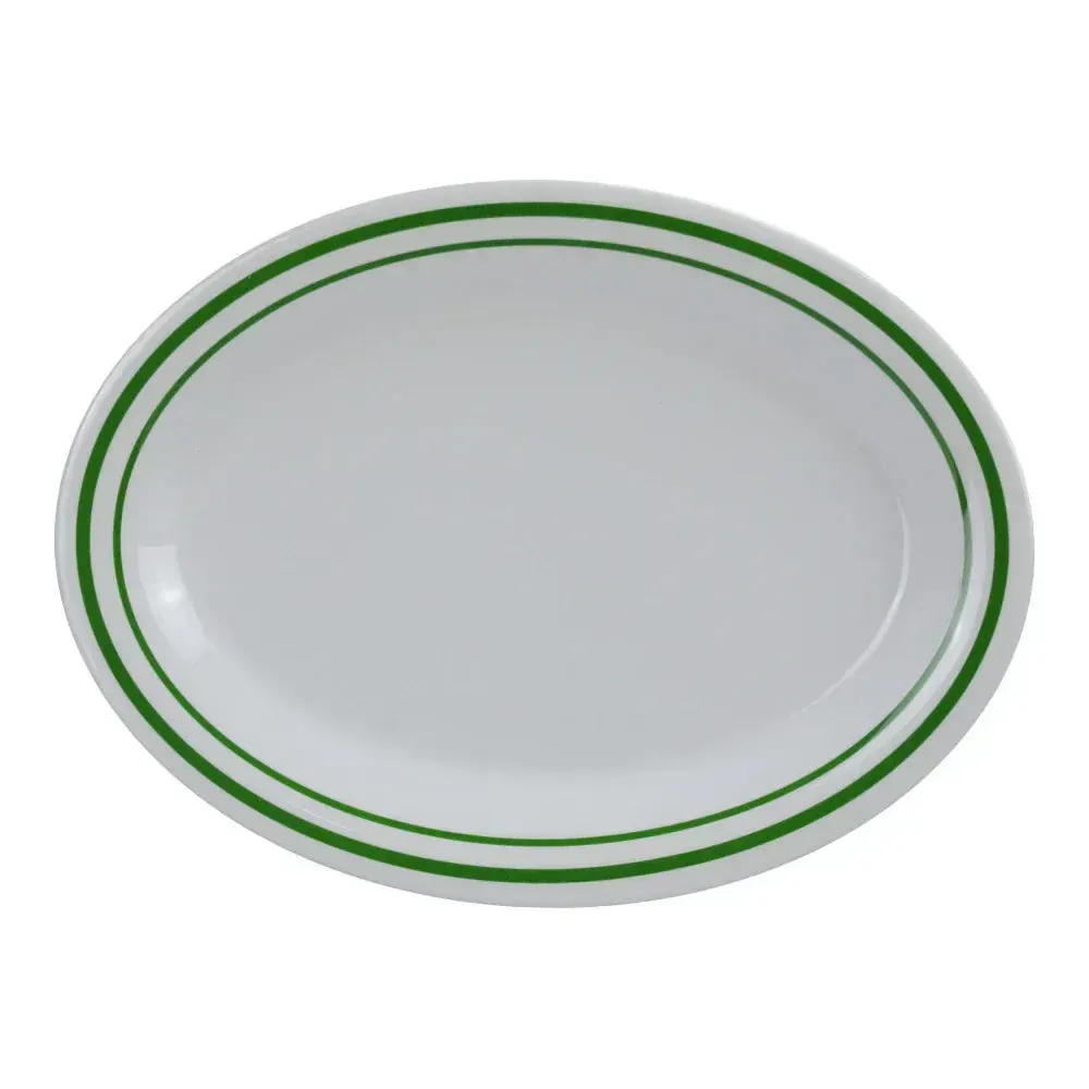 Yanco China compact pine tree melamine oval platter perfect for small plates, appetizers, or desserts in rustic, cabin, or casual hospitality.
