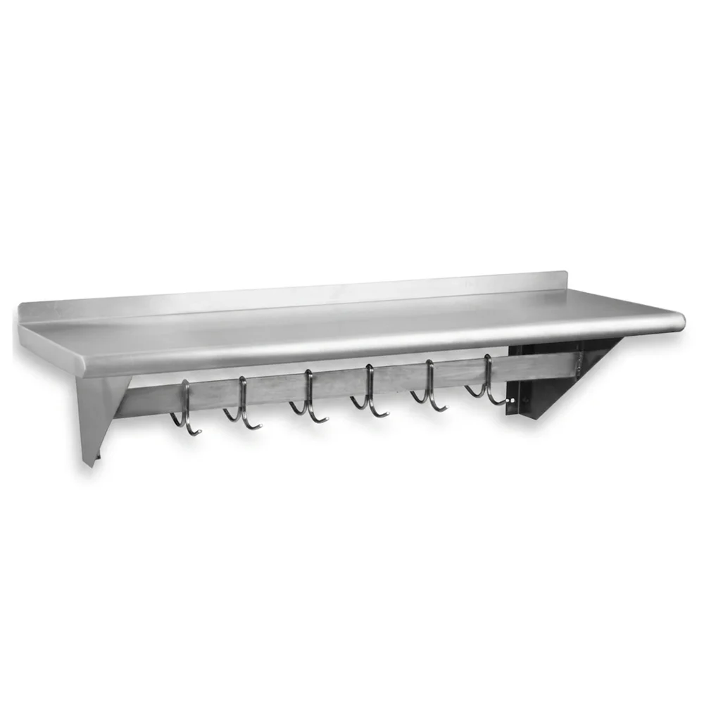 ProKitchen Series 14" x 72" Stainless Steel Wall Mounted Shelf with Pot Rack