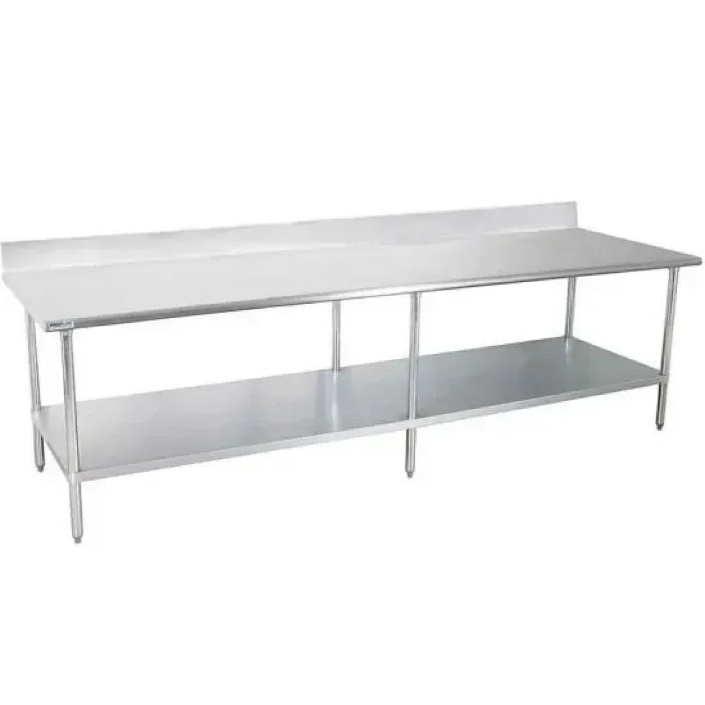 Prepline 24" x 96" Stainless Steel Worktable, 18 Gauge, Undershelf with 4" Backsplash