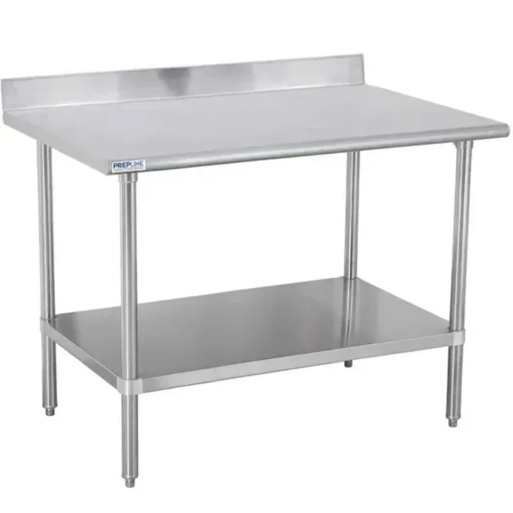 Prepline 30" x 48" Stainless Steel Worktable, 18 Gauge, Undershelf with 4" Backsplash