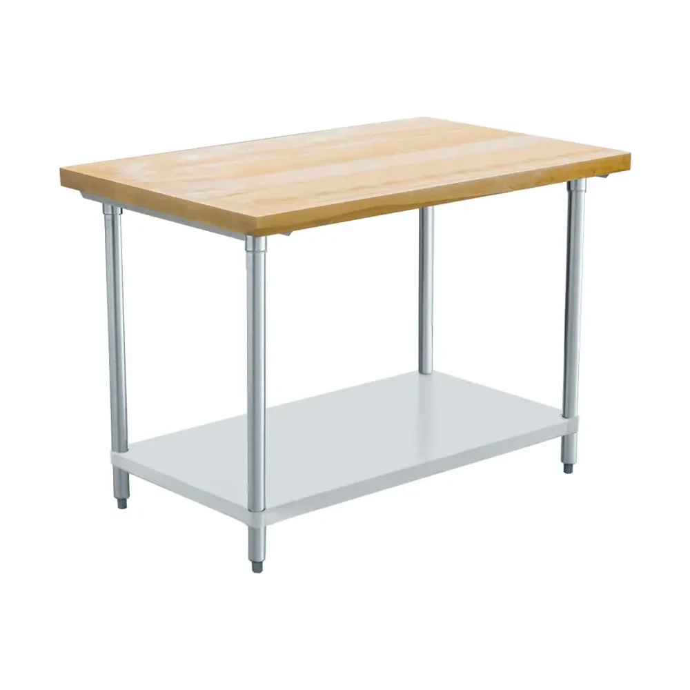 Prepline 30" x 48" Hardwood Top Work Table, 18 Gauge Galvanized Undershelf