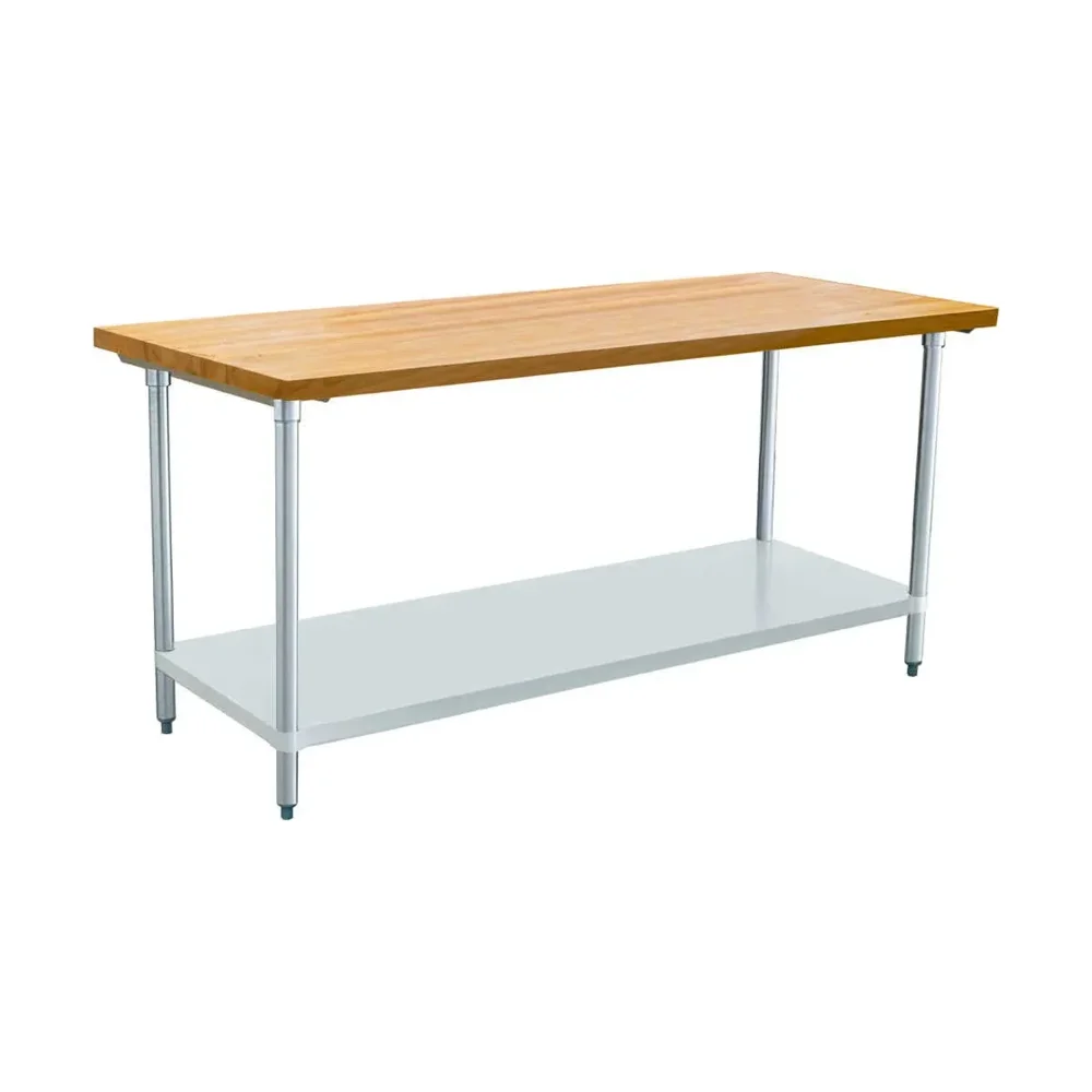 Prepline 30" x 72" Maple Top Work Table, 18 Gauge Galvanized Undershelf