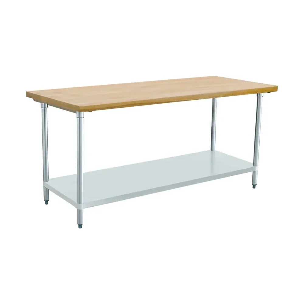 Prepline 30" x 72" Hardwood Top Work Table, 18 Gauge Galvanized Undershelf