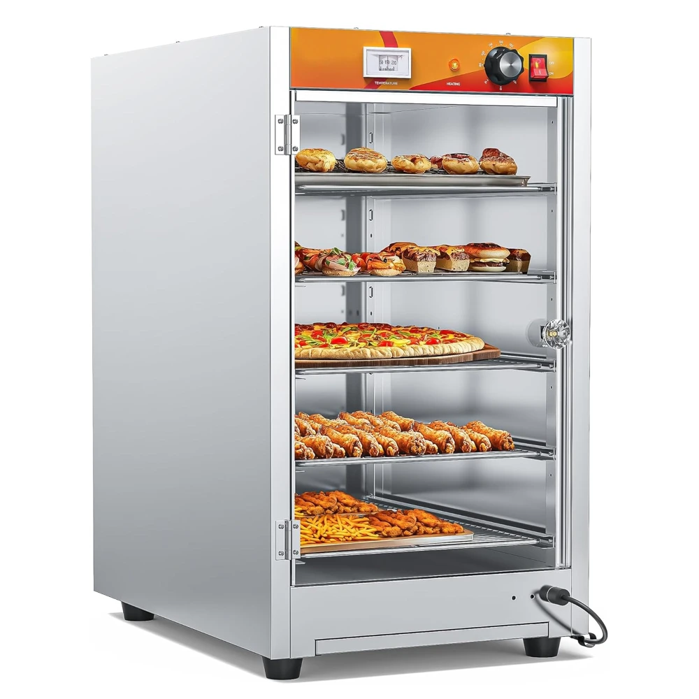 ChefPro Series 16" Countertop Heated Holding Cabinet, Single Tempered Glass Door, 5 Tiers, 900W, Stainless Steel