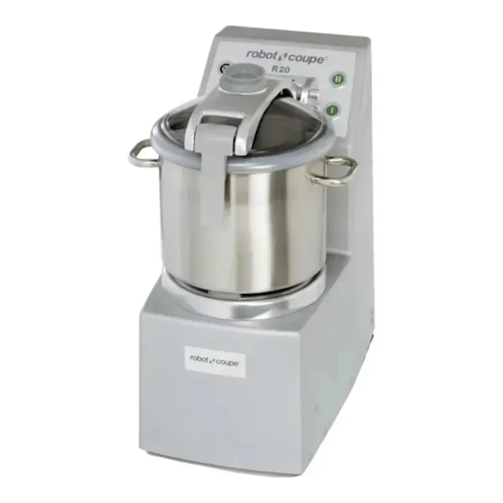 Robot Coupe stainless batch bowl food processor, ideal for slicing, shredding, and emulsifying in hotels, restaurants, and catering environments.