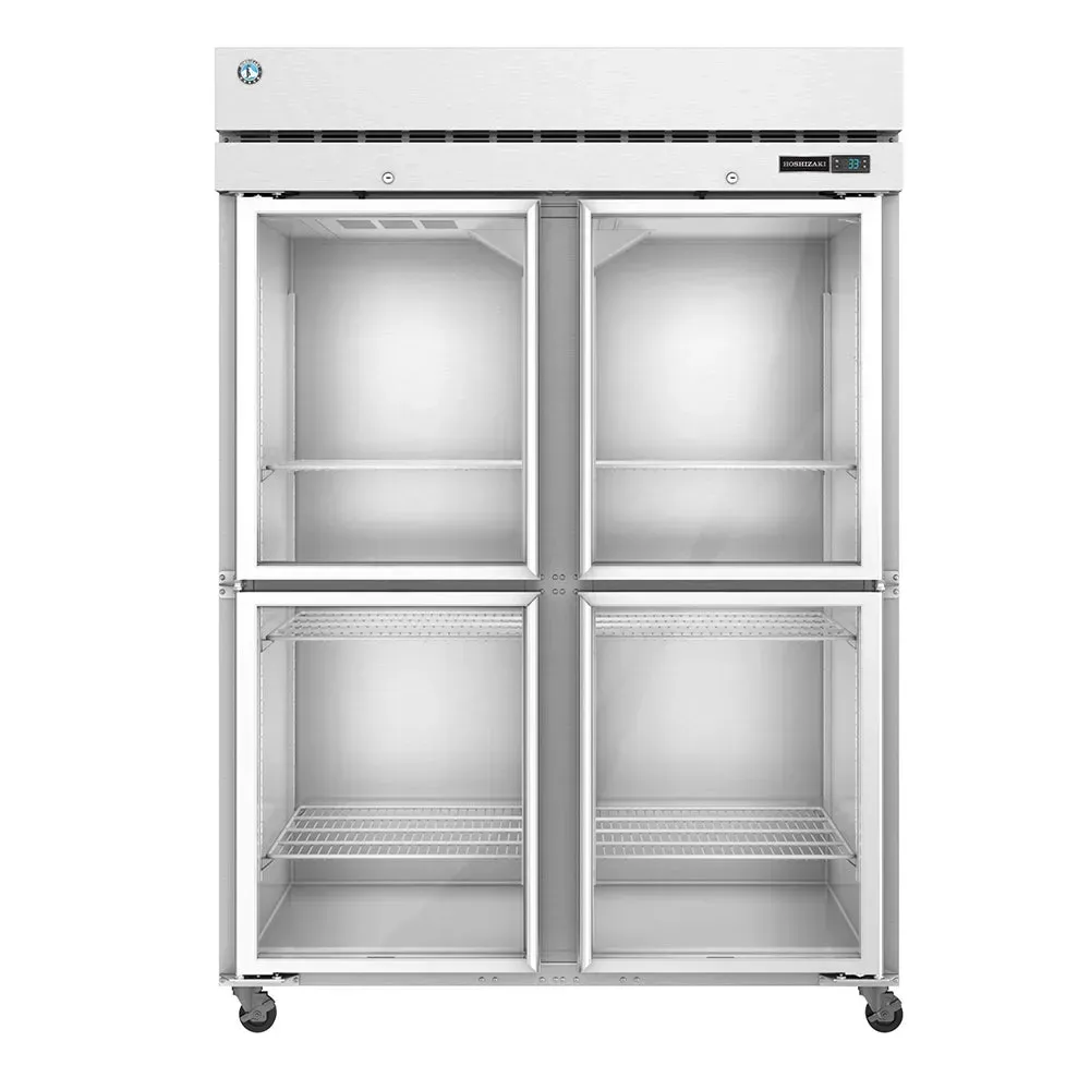 Reach in refrigerator from Hoshizaki America with dual glass doors, perfect for environments where quick identification of items is essential.