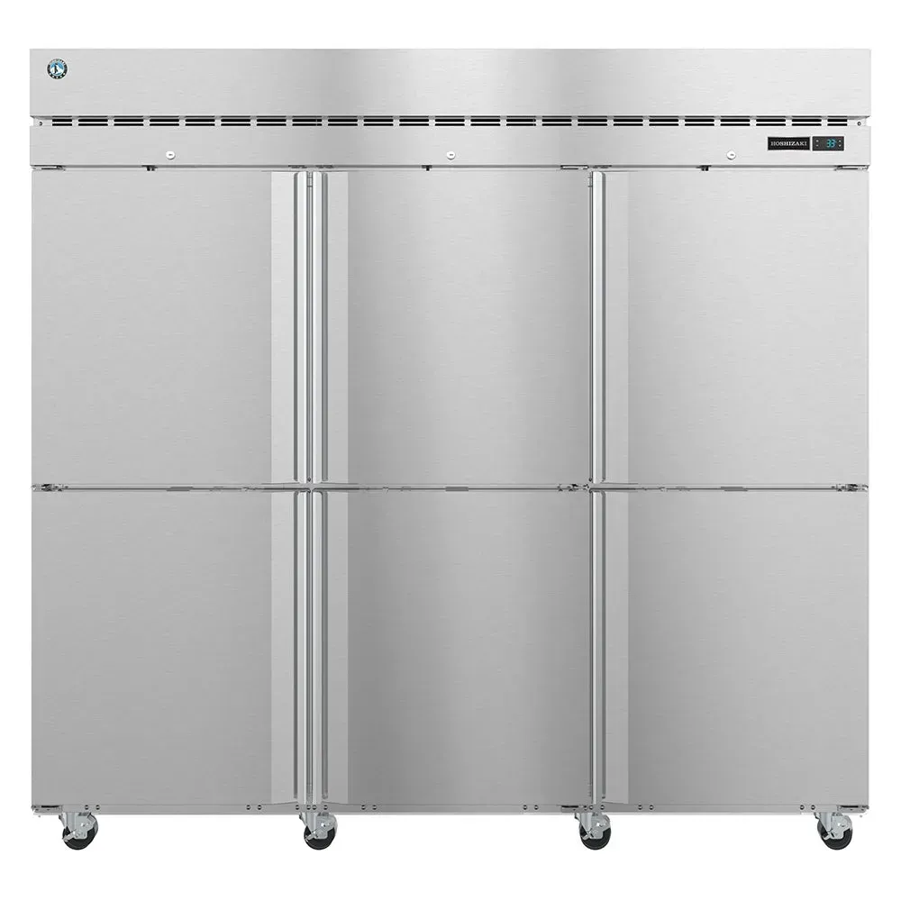 Commercial three section reach in refrigerator from Hoshizaki America with solid doors, built for high capacity cold storage in busy kitchens.