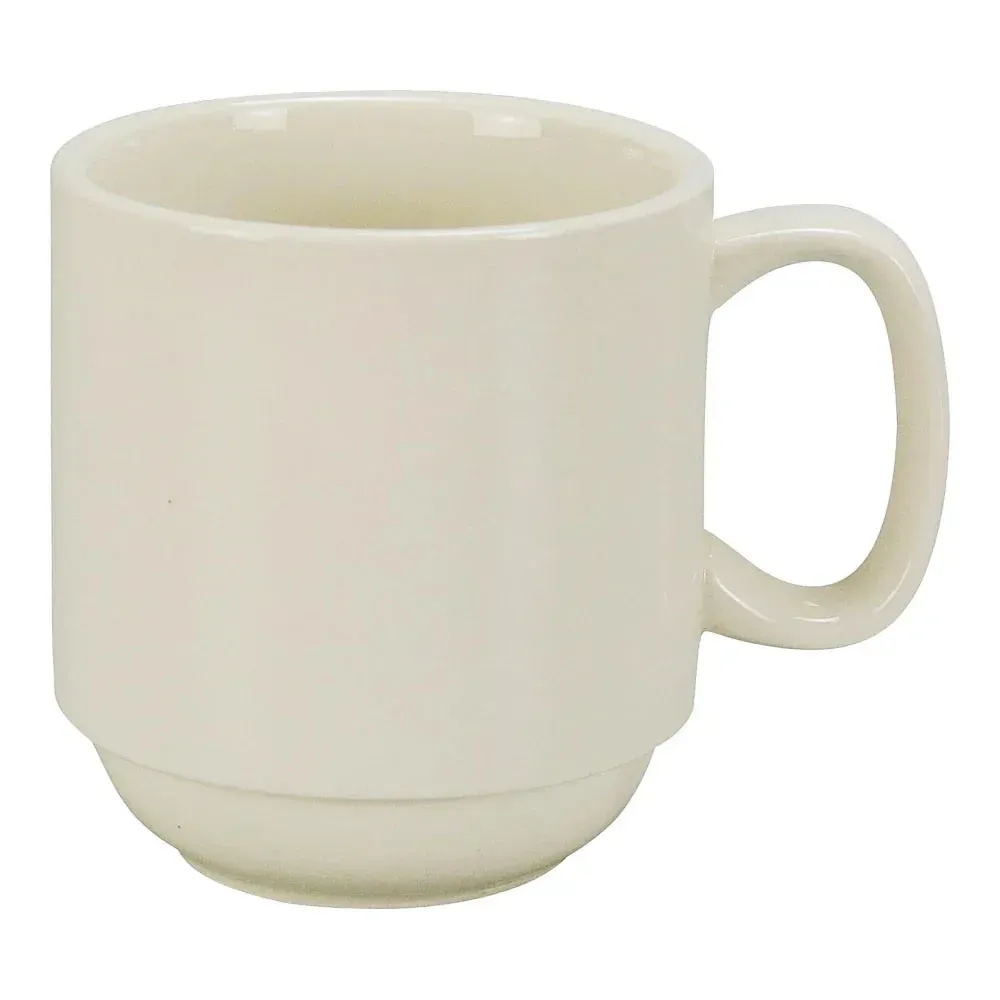 Yanco China stackable white recovery prime mug designed for institutional beverage programs, offering durable, easy-to-store, and reliable service.