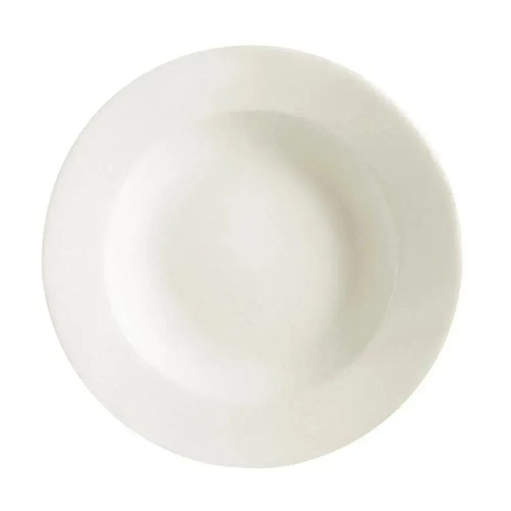 Yanco China large white recovery pasta bowl perfect for entrées and salads in healthcare dining, combining durability and versatile use.