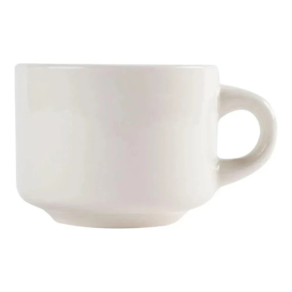 Yanco China stackable white recovery coffee cup designed for institutional beverage service, combining durability, convenience, and efficient storage.