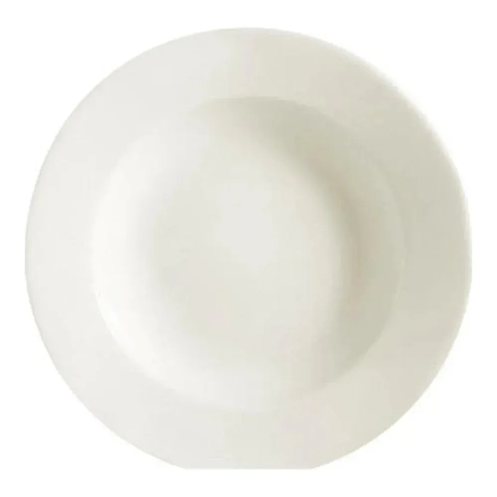 Yanco China white recovery rim soup bowl is ideal for soups, stews, and pasta in catering, restaurants, and high-volume hospitality service.