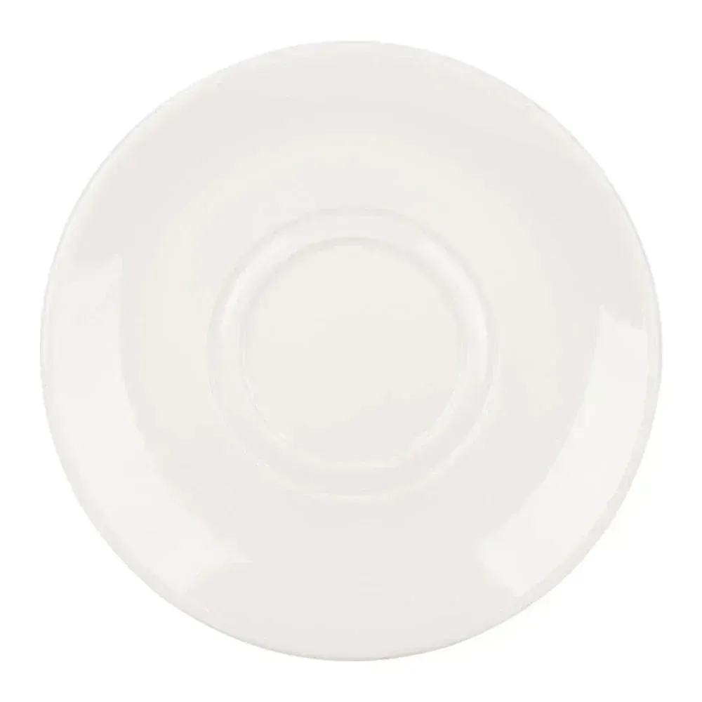Yanco China white recovery saucers for cappuccino cups, coffee service, or tea, classic porcelain profile, dishwasher safe for café or hotel use.