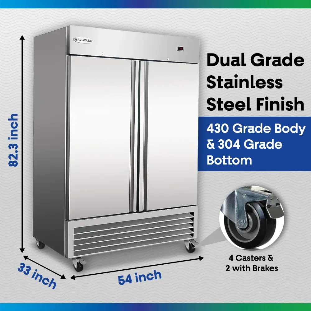 Serv-Ware RF2-HC 54" Reach-In Freezer, 2 Doors, Stainless Steel, 49 cu.ft.
