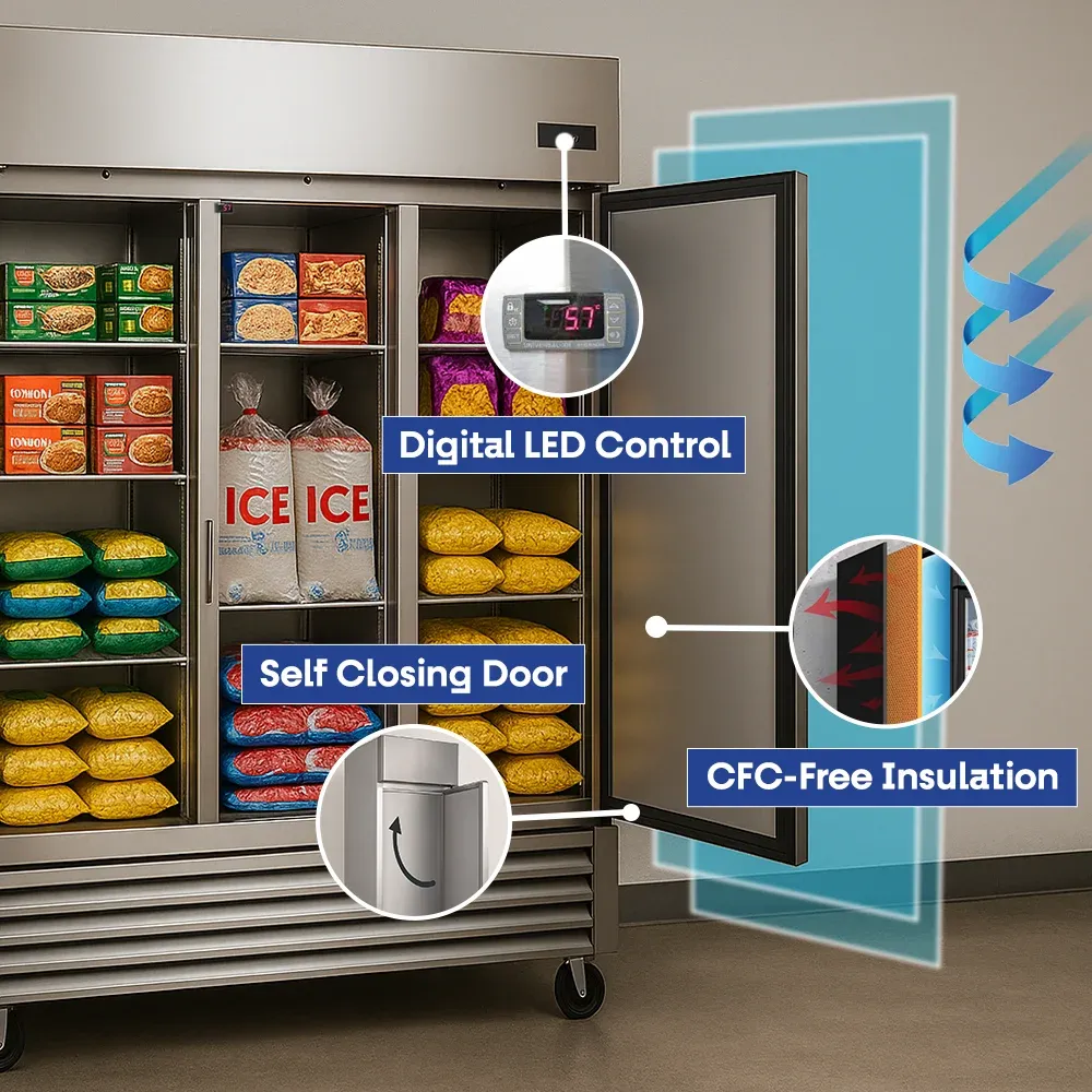 Serv-Ware RF3-HC 81" Reach-In Freezer, 3 Solid Doors, Stainless Steel, 230v/1ph, 72 cu.ft.