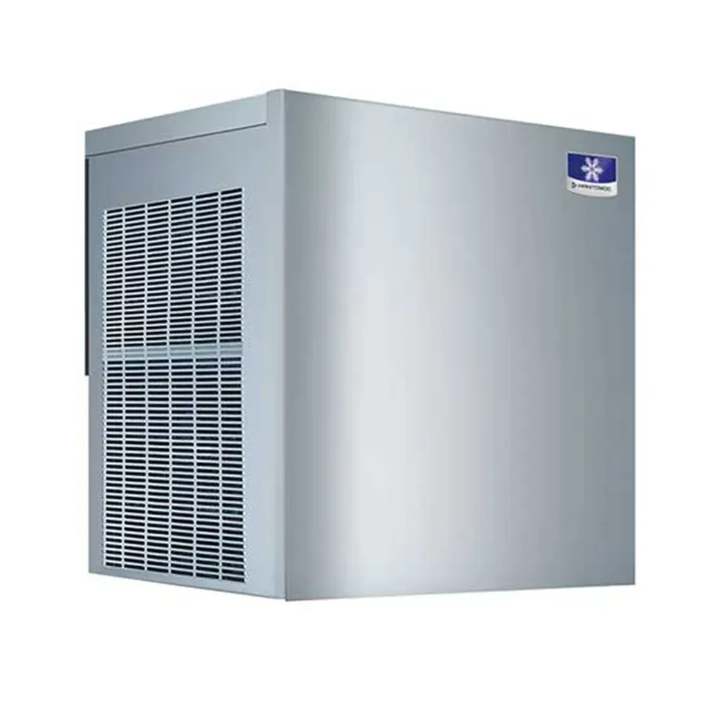Manitowoc compact air cooled flake ice machine with ventilation system and stainless steel construction for medium-capacity commercial use.