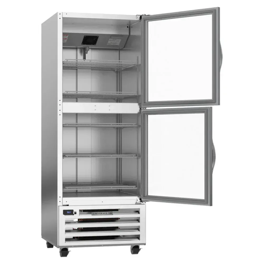 One-section reach-in refrigerator with two half-size glass doors from Beverage-Air, offering targeted access and energy efficiency.