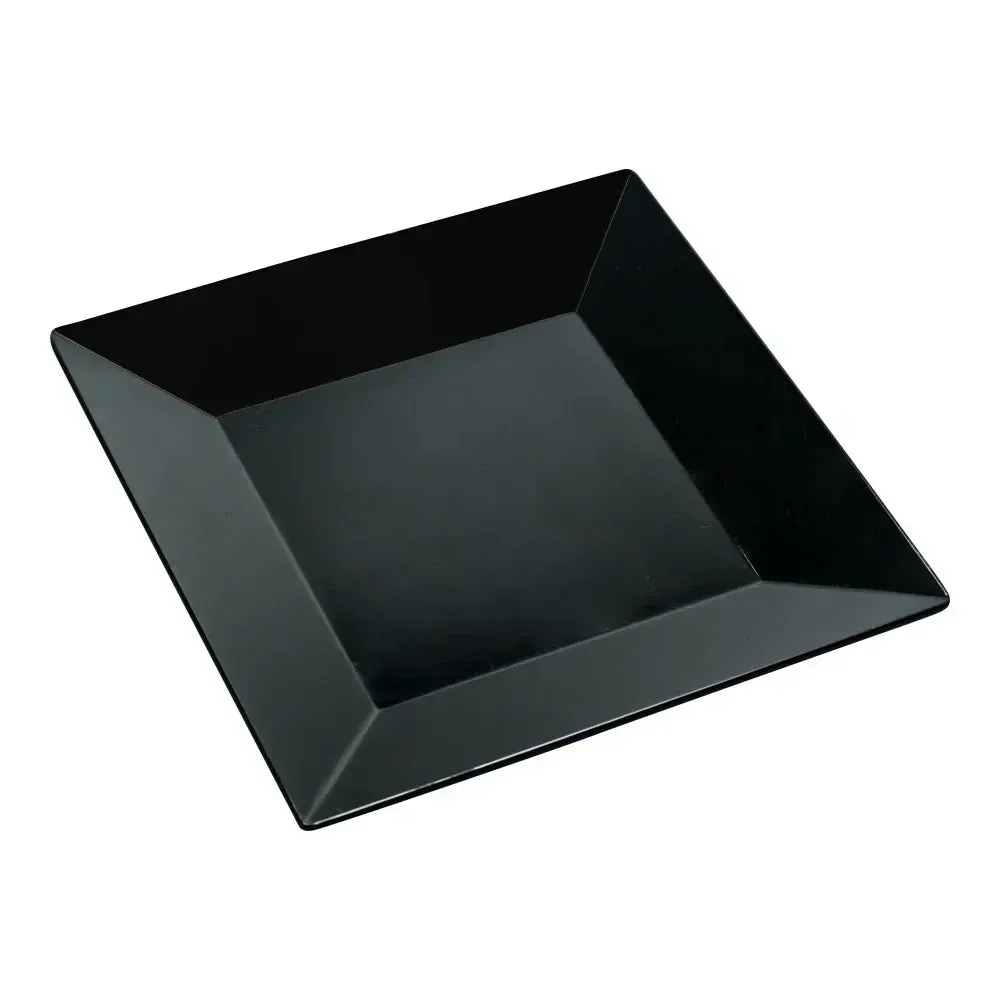Yanco China black melamine square Rome plate with bold compact style, perfect for bread, appetizers, or casual catered and buffet events.