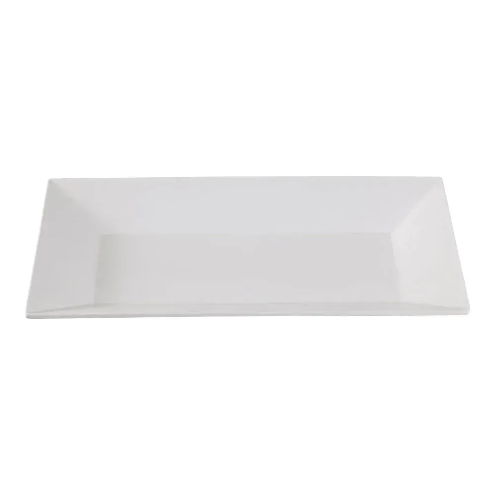 Yanco white melamine rectangular Rome plate, sturdy and stylish, perfect for serving main courses, sides, or appetizers in restaurants and cafes.