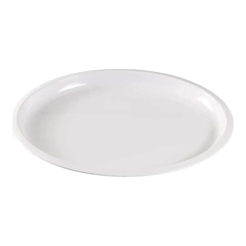 Yanco white melamine Rome turkey platter, stylish and elegant, ideal for serving roasted meats, poultry, or large dishes in restaurants and cafes.