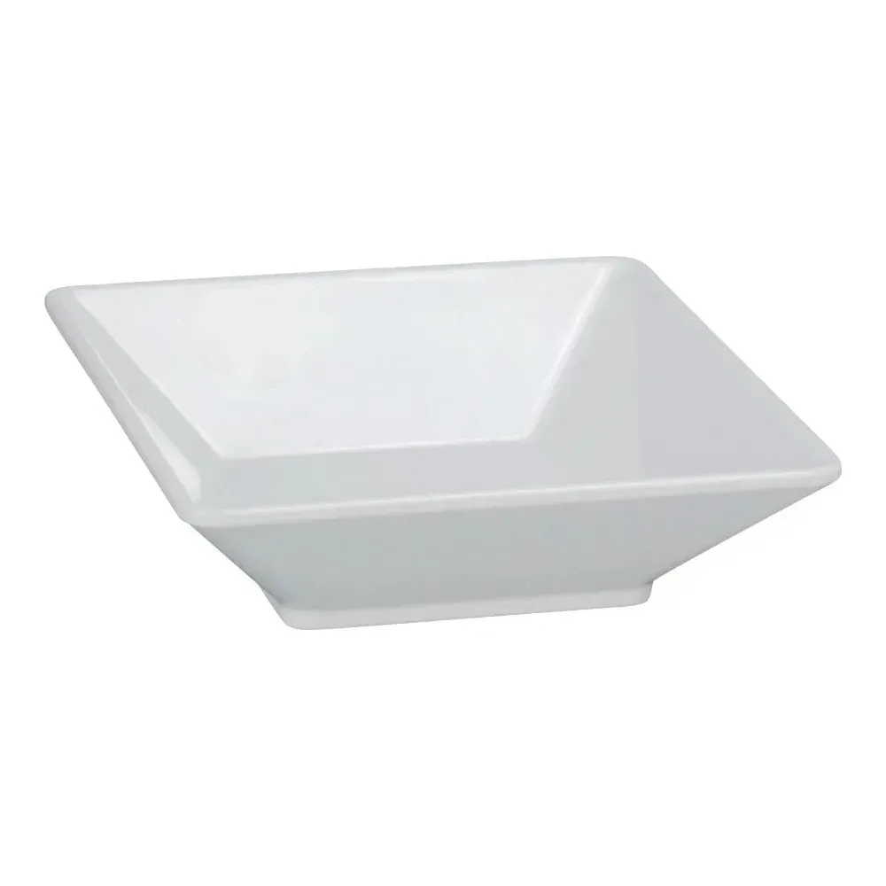 Yanco white melamine square Rome plate, practical and elegant, ideal for serving main courses, sides, or appetizers in restaurants and cafes.