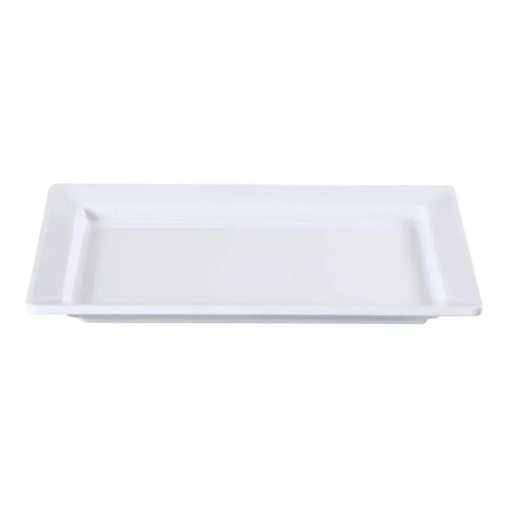 Yanco white melamine display Rome plate, elegant and durable, ideal for presenting appetizers, desserts, or side dishes in restaurants and cafes.