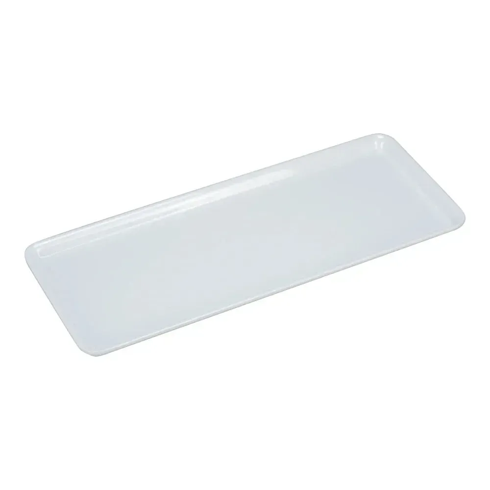 Yanco white melamine rectangular Rome plate, versatile and durable, ideal for serving appetizers, main courses, or side dishes in restaurants.