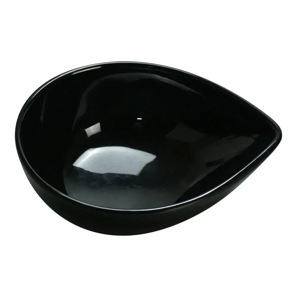 Yanco China black melamine water drop Rome dish in petite style, ideal for side dishes, starters, or small plate presentations.