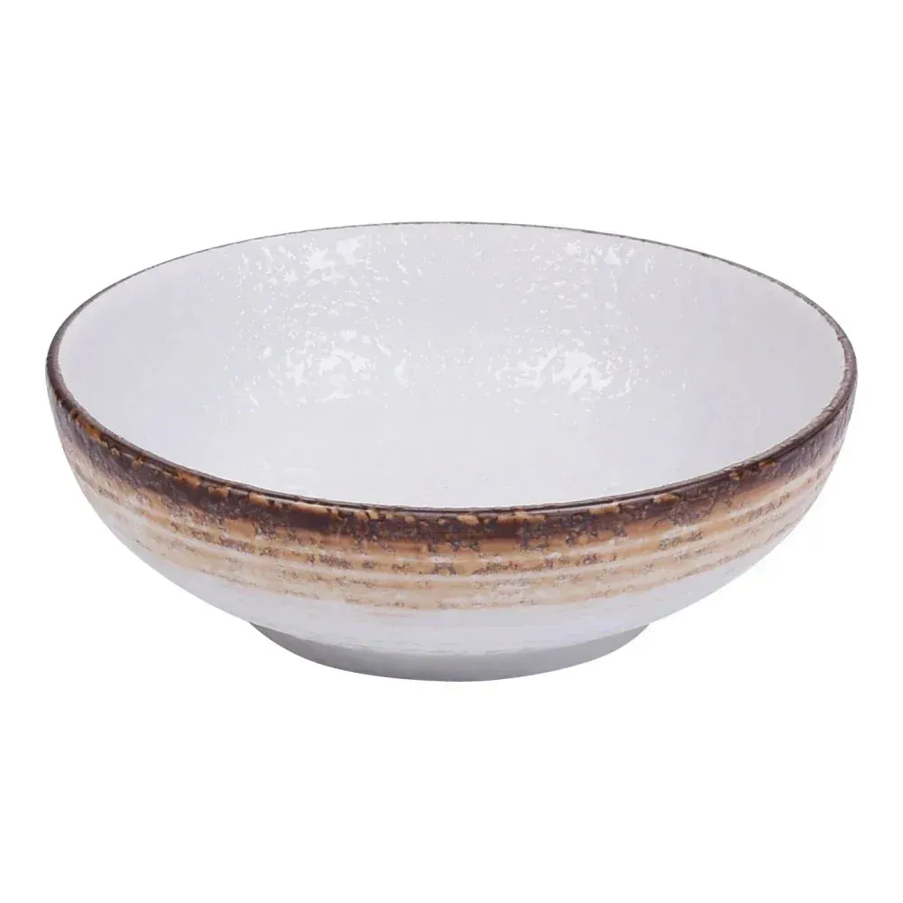 Yanco China two-tone chinaware miso soup bowl in white and taupe petite design, ideal for soups, appetizers, or elegant side servings.