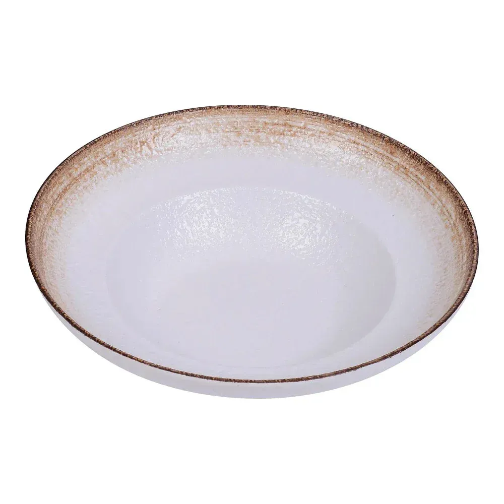 Yanco China two-tone chinaware Mediterranean salad bowl in white and taupe offers generous capacity and refined style for fresh greens or pasta.