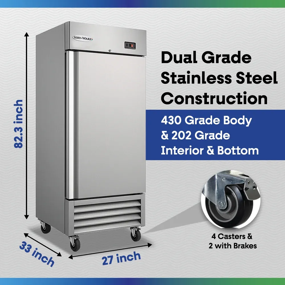 Serv-Ware RR1-HC 27" Reach-In Refrigerator, 1 Solid Door, Stainless Steel, 23 cu.ft., 115v/1ph
