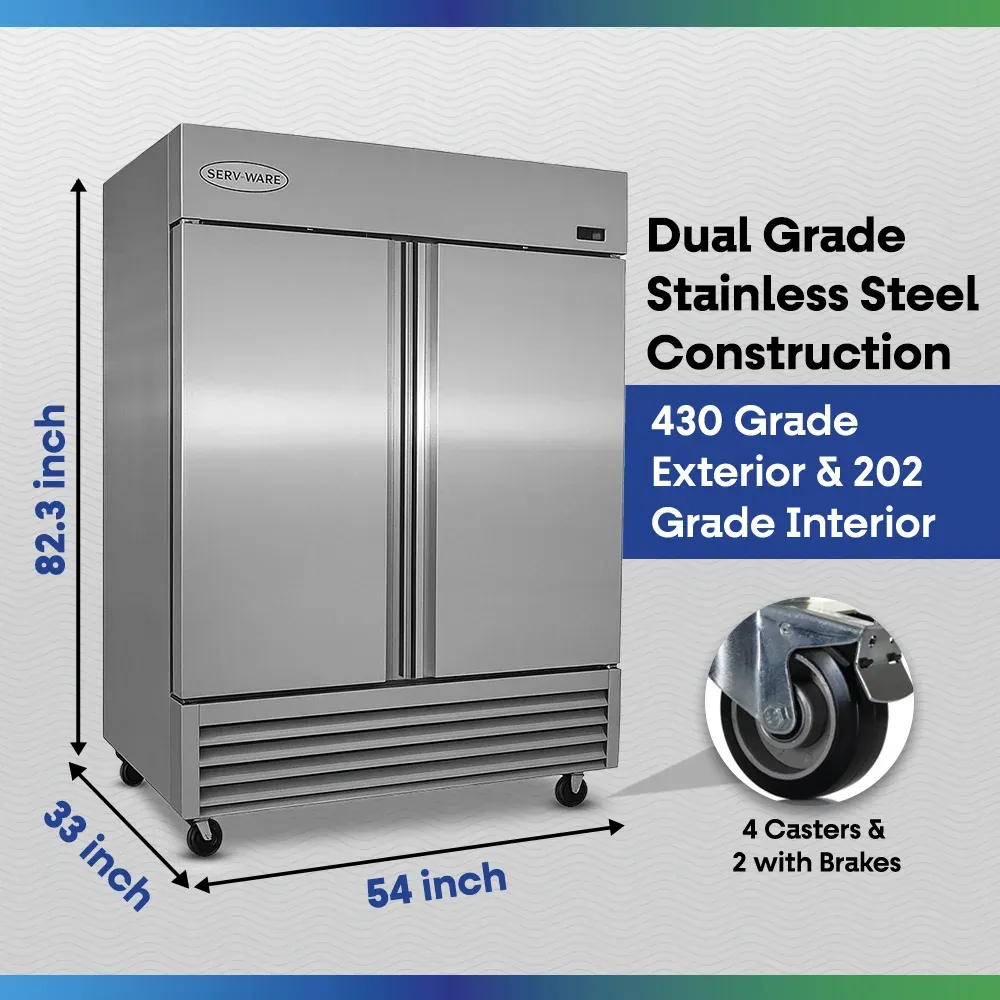 Serv-Ware RR2-HC 54" Reach-In Refrigerator, 2 Doors, Stainless Steel, 49 cu.ft., 115v/1ph