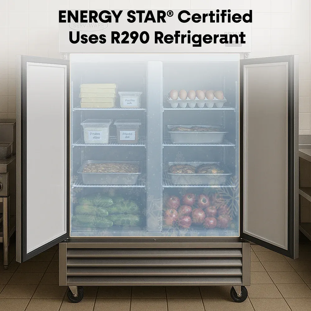 Serv-Ware RR2-HC 54" Reach-In Refrigerator, 2 Doors, Stainless Steel, 49 cu.ft., 115v/1ph