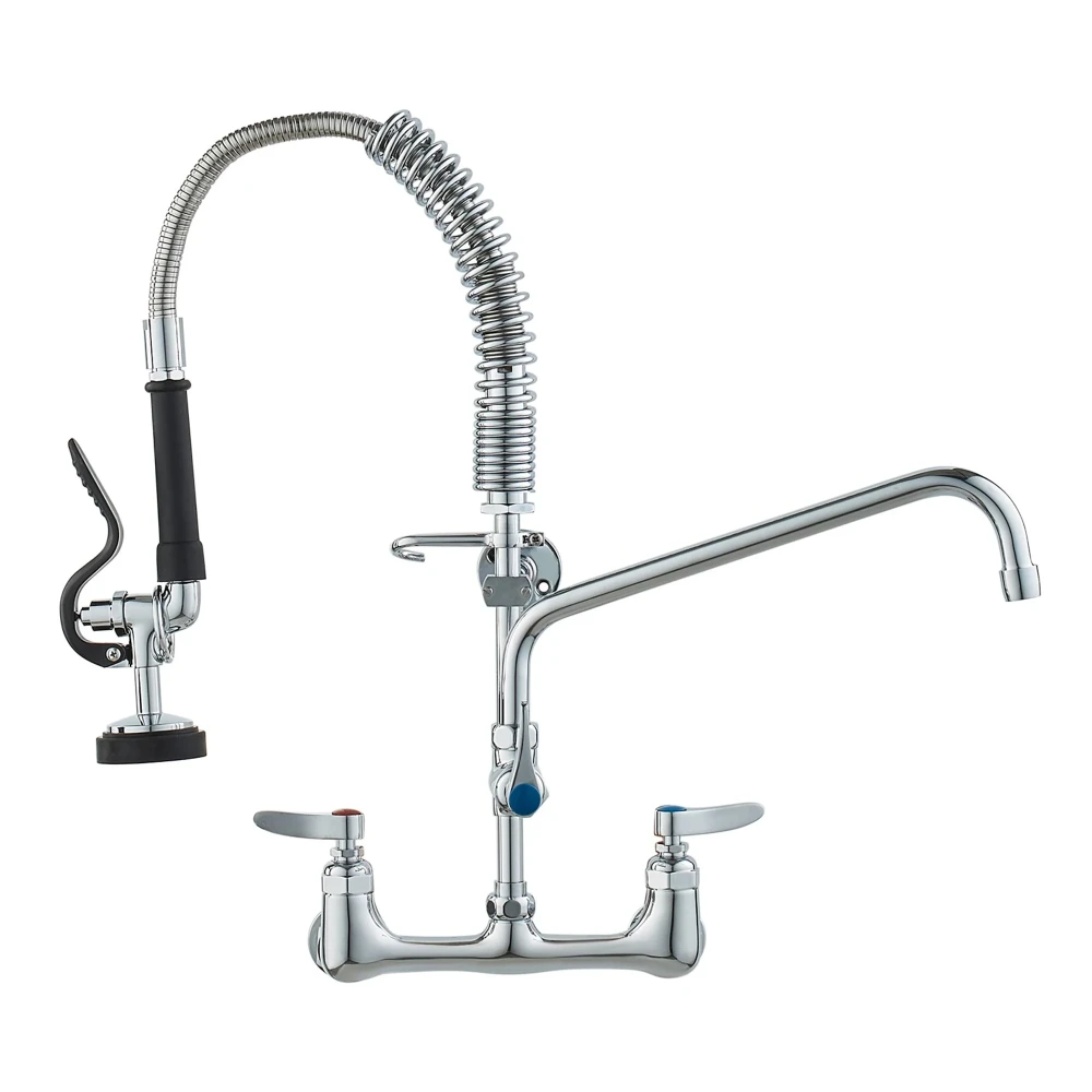 ChefPro Series Wall-Mounted Brass Faucet, 21"H, 8"W, 12" Rotating Spout and Pull-Down Sprayer