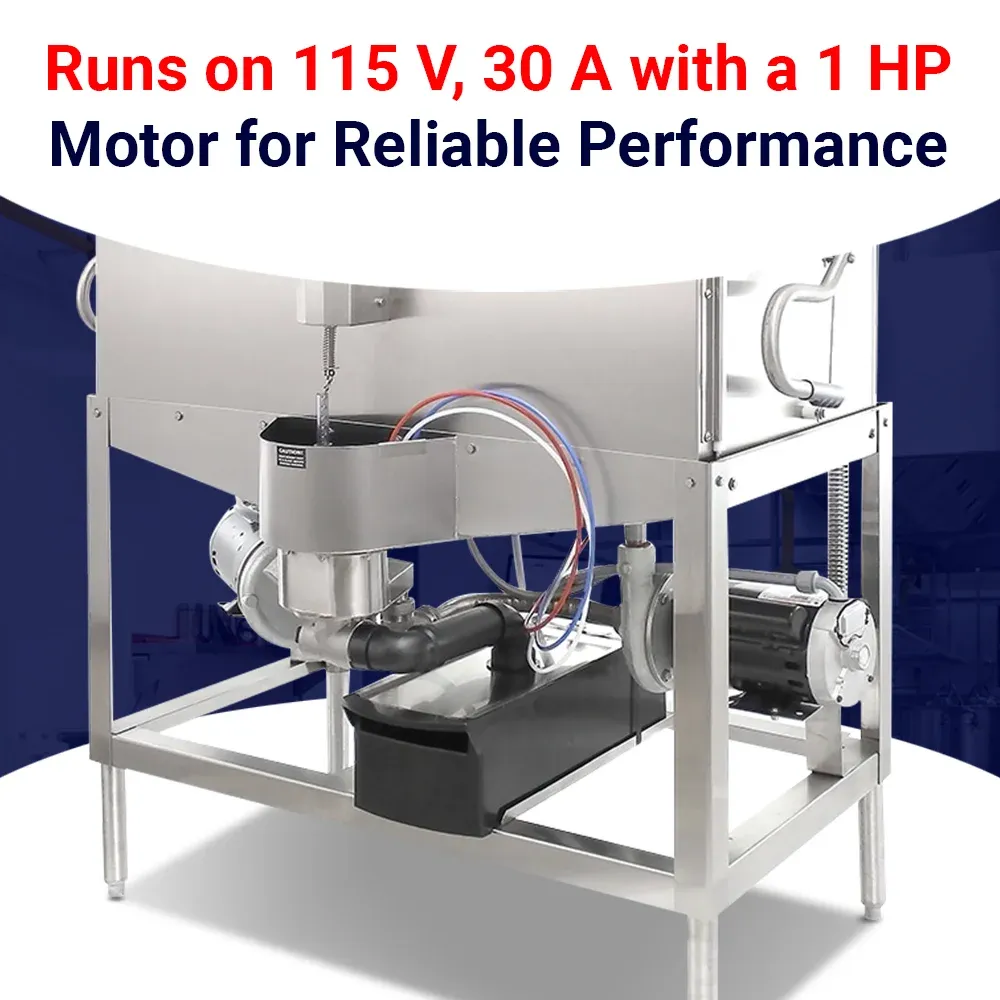 double-rack low-temp CMA dishwasher for high-volume hotel kitchens, handling large pots with quiet, energy-efficient performance in upright format.