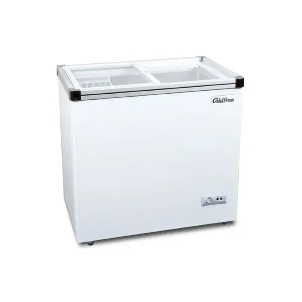 Coldline 34" Ice Cream Freezer, 7 Cu. Ft, Flat Glass Top, 2 Baskets, 1 Year Warranty