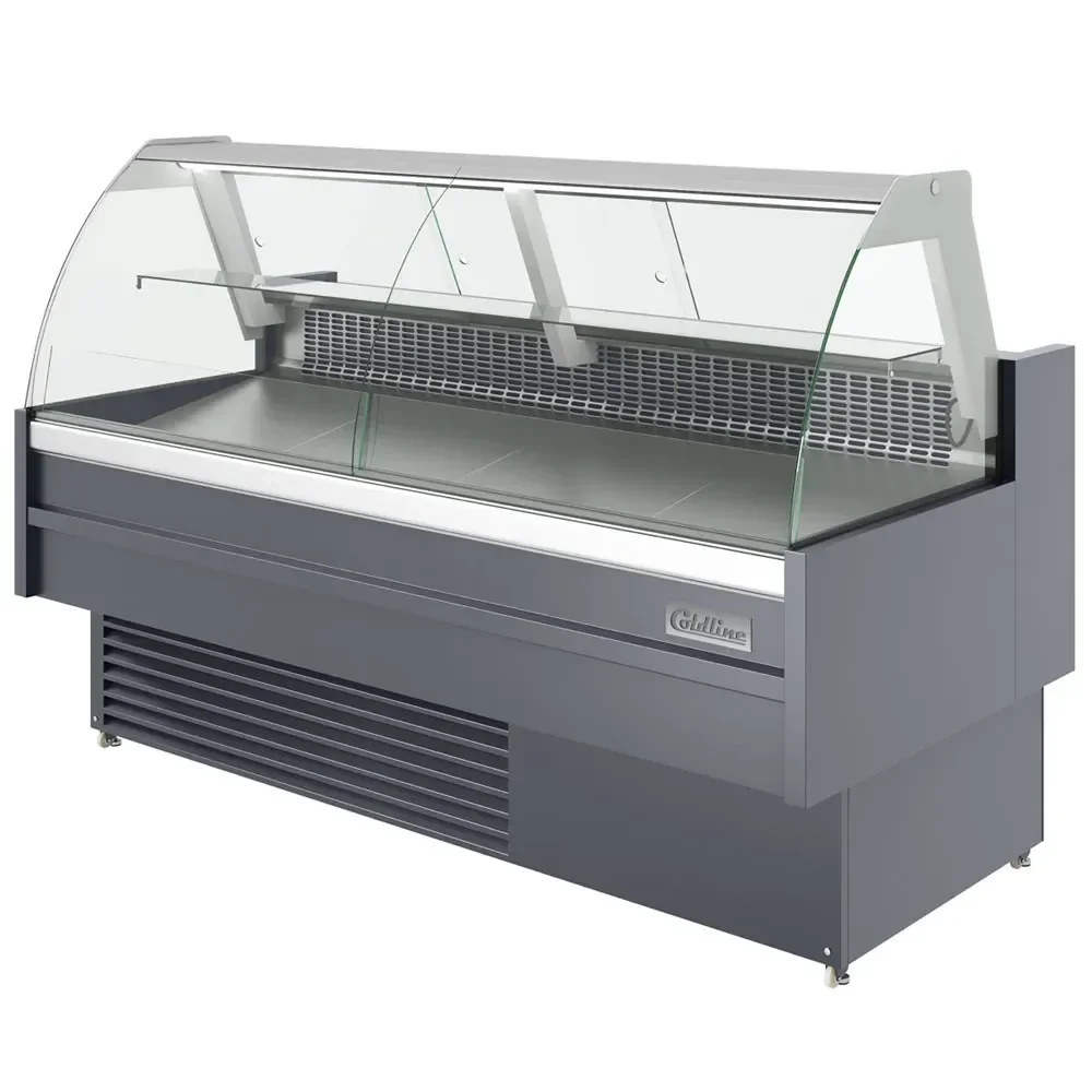 Coldline 72" Refrigerated Meat Deli Case, Curved Glass, Rear Storage, 1 Year Warranty