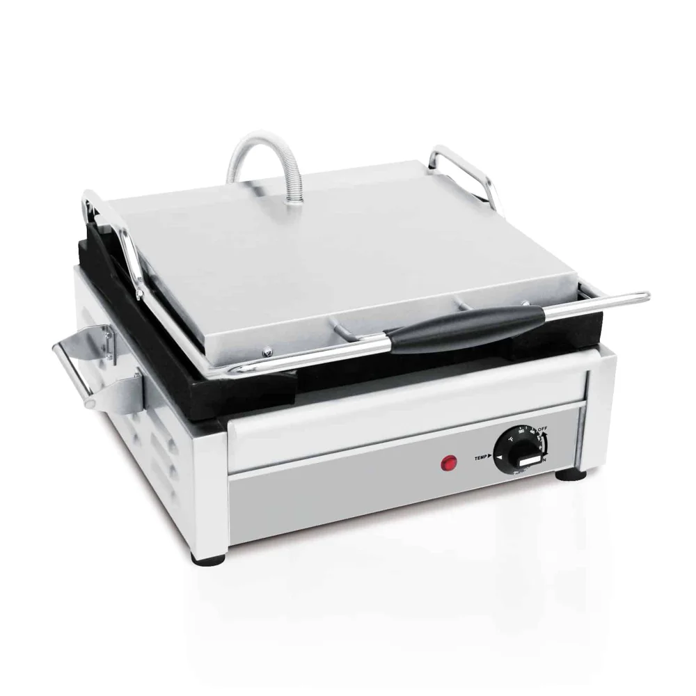 PrepMaster Series Commercial Electric Panini Grill With Flat Upper and Lower Plates, 15 x 11" Cooking Surface, 1800W, 120V