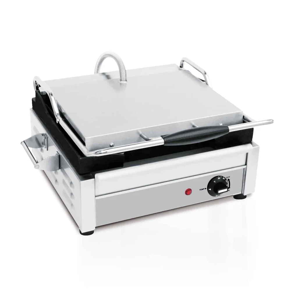 PrepMaster Series Commercial Electric Panini Grill With Ribbed Upper and Lower Plates, 15 x 11" Cooking Surface, 1800W, 120V