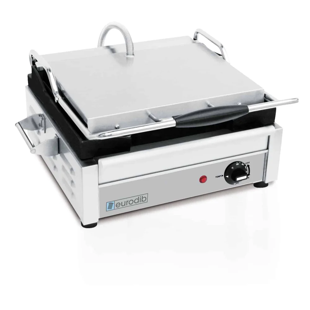 Eurodib SFE02345120V Commercial Electric Panini Grill With Ribbed Upper and Lower Plates, 15 x 11" Cooking Surface, 1800W, 120V