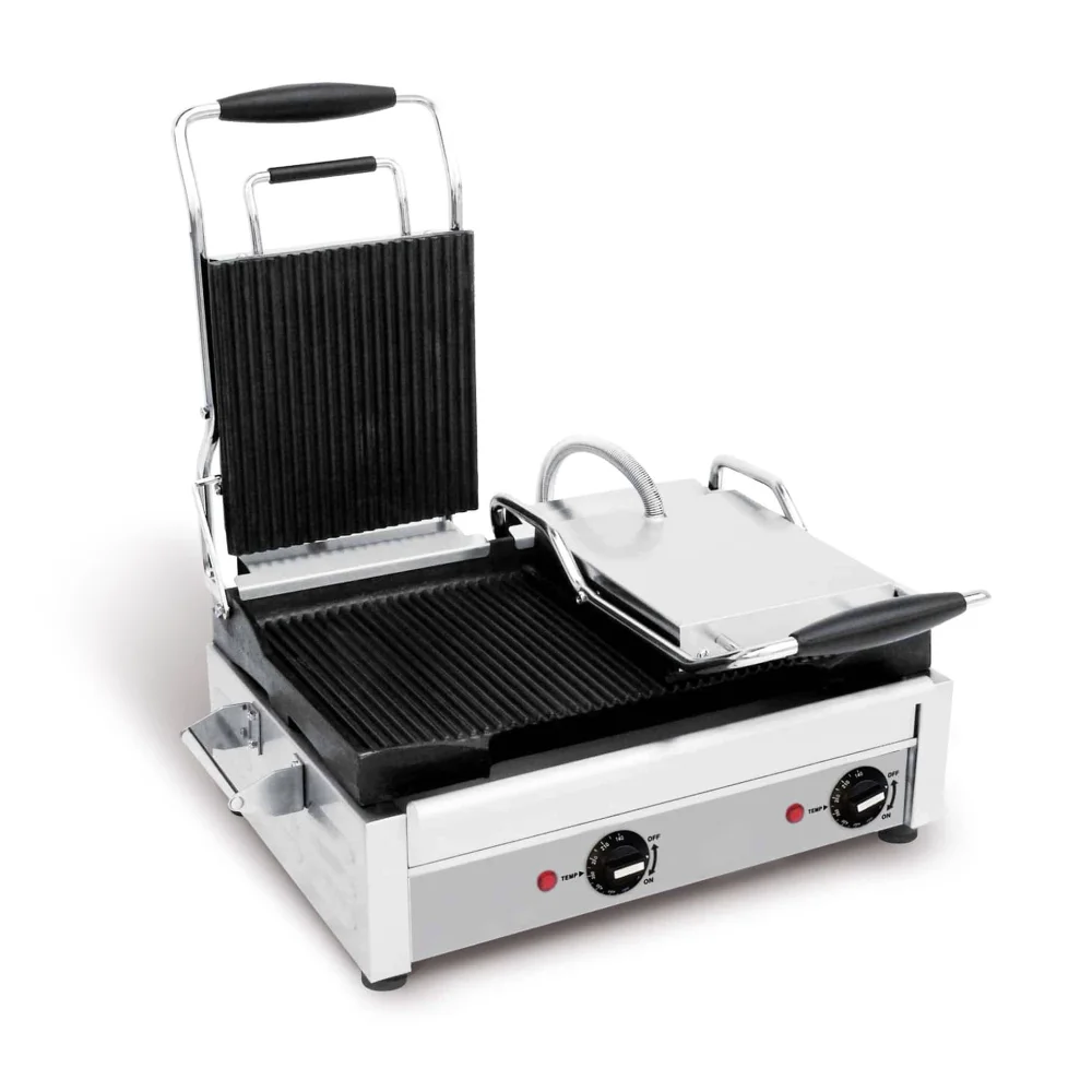 PrepMaster Series Commercial Electric Panini Grill With Flat Top and Bottom Plates, 11 x 18" Cooking Surface, 3200W, 240V