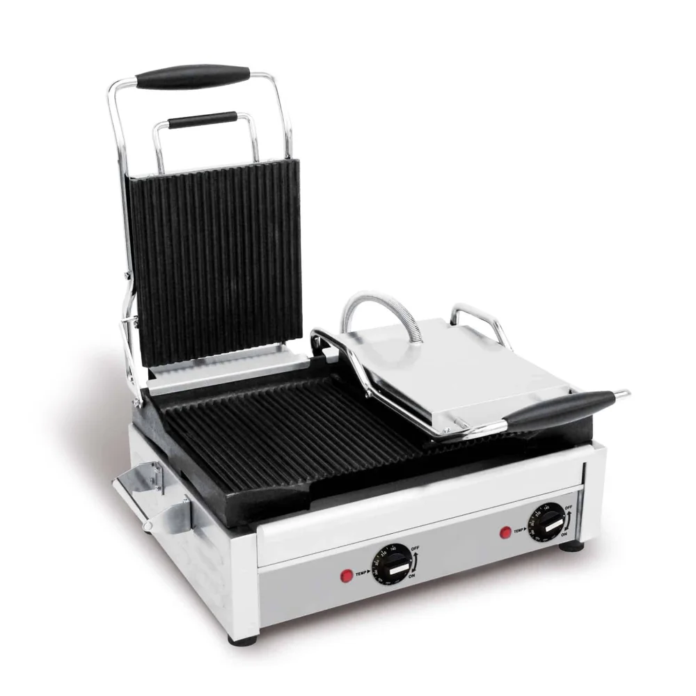 PrepMaster Series Commercial Electric Panini Grill With Ribbed Top and Bottom Plates, 11 x 18" Cooking Surface, 3200W, 240V