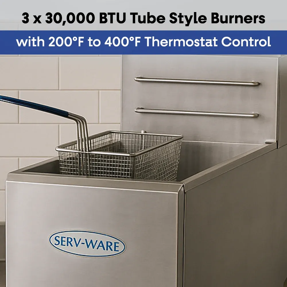 Serv-Ware SGF-40L 16" Commercial Fryer, 3 Tube, Stainless Steel, LPG Gas, 30,000 BTU/H