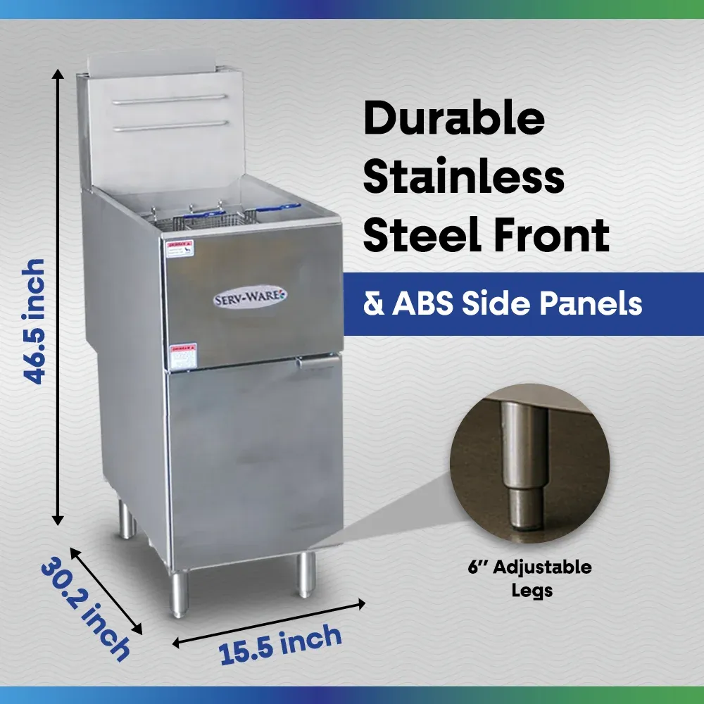 Serv-Ware SGF-40L 16" Commercial Fryer, 3 Tube, Stainless Steel, LPG Gas, 30,000 BTU/H