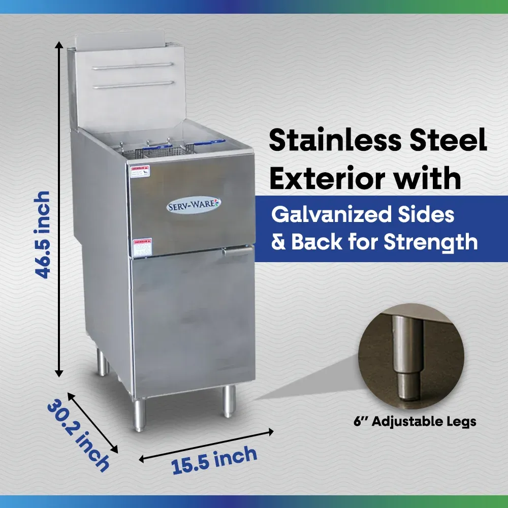 Serv-Ware SGF-40N 15.5" Commercial Fryer, 3 Tube, Stainless Steel, Natural Gas, 30,000 BTU/H