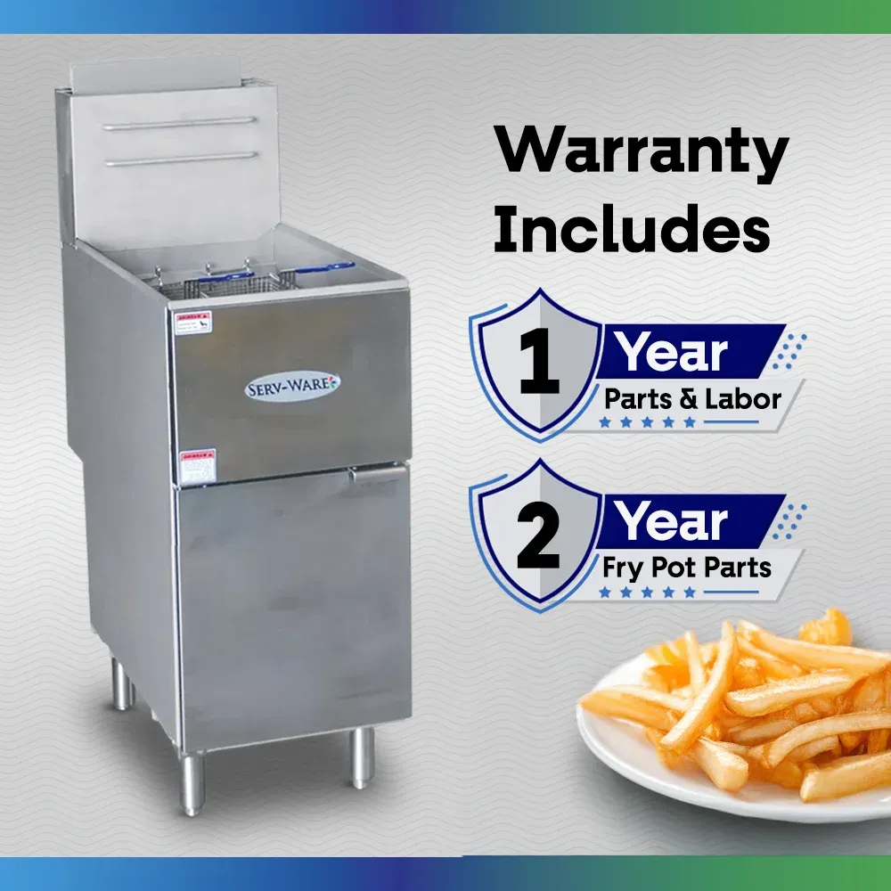 Serv-Ware SGF-40N 15.5" Commercial Fryer, 3 Tube, Stainless Steel, Natural Gas, 30,000 BTU/H