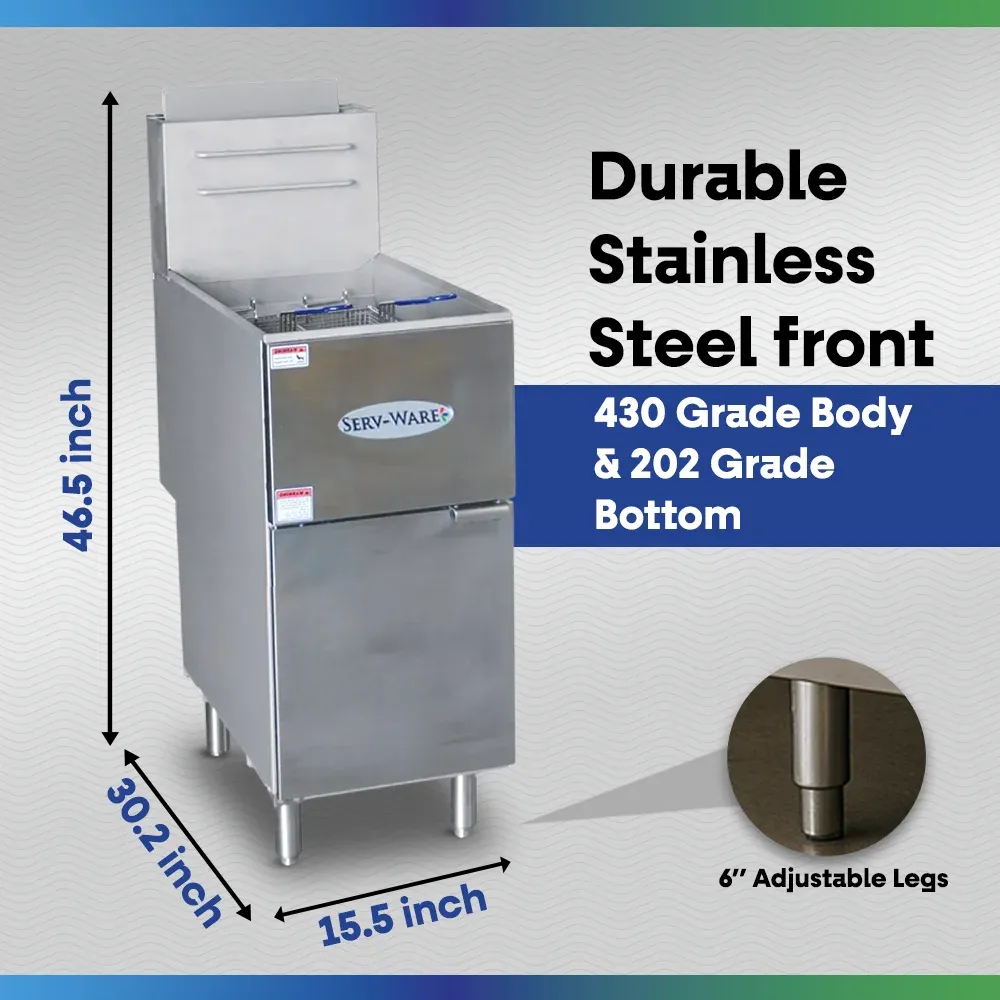 Serv-Ware SGF-50L 16" Commercial Fryer, 4 Tube, Stainless Steel, LPG Gas, 120,000 BTU/H