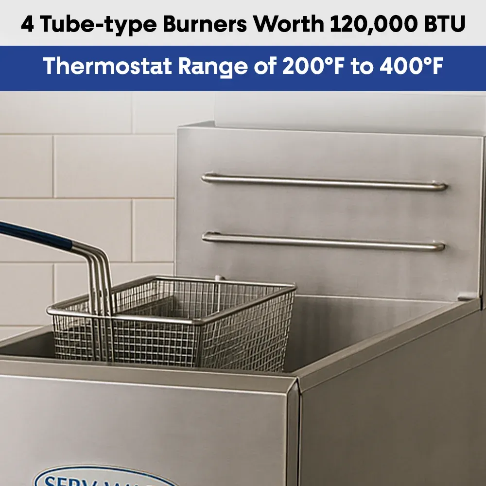 Serv-Ware SGF-50N 16" Commercial Fryer, 4 Tube, Stainless Steel, Natural Gas, 120,000 BTU/H