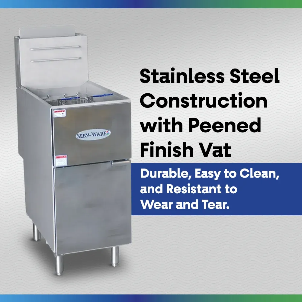 Serv-Ware SGF-50N 16" Commercial Fryer, 4 Tube, Stainless Steel, Natural Gas, 120,000 BTU/H