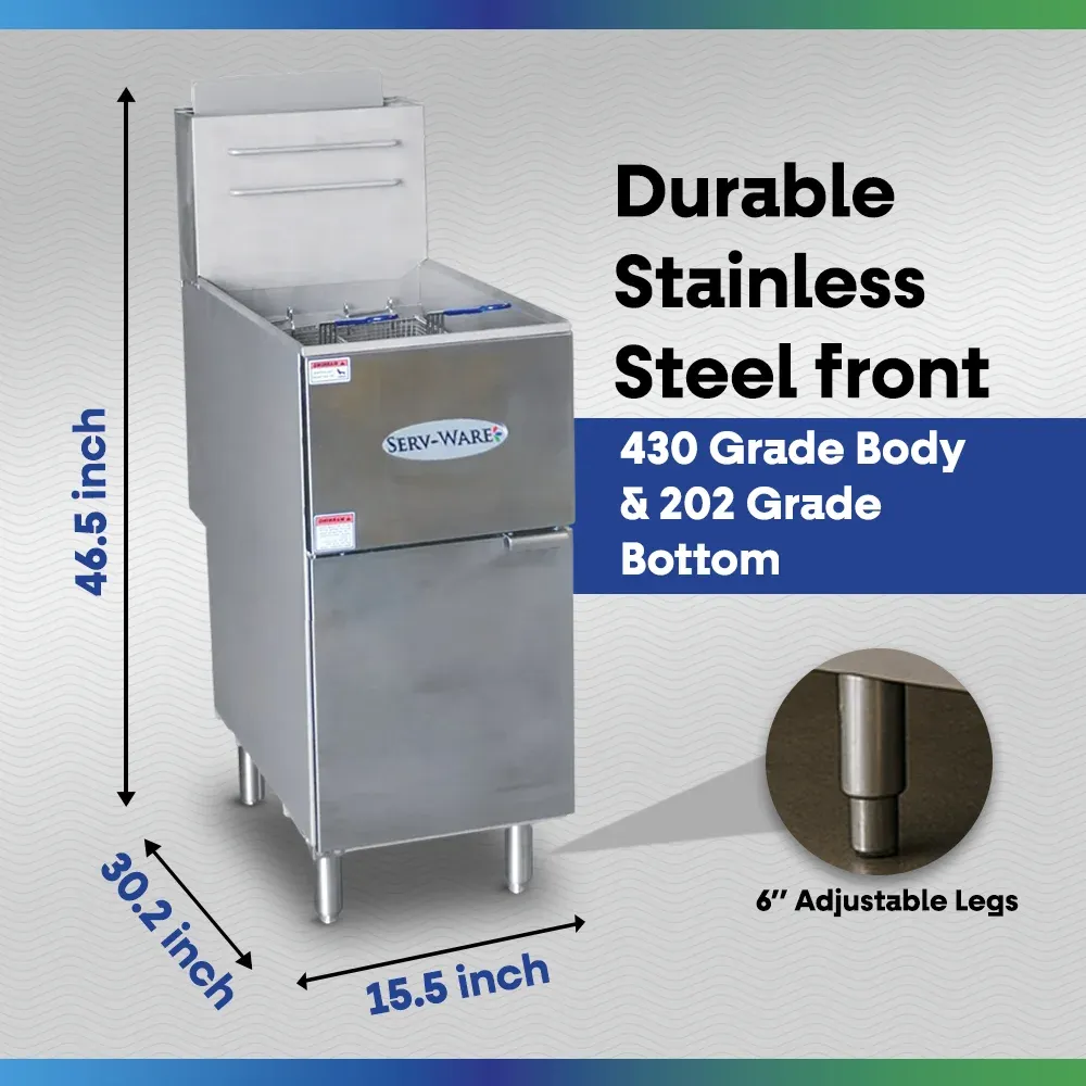 Serv-Ware SGF-50N 16" Commercial Fryer, 4 Tube, Stainless Steel, Natural Gas, 120,000 BTU/H